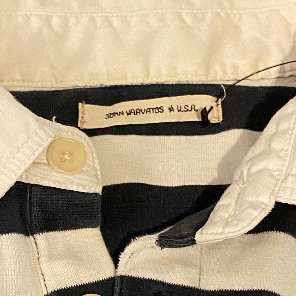 SALTBURN John Varvatos stripey Rugby Shirt black and white stripe polo - Picture 3 of 5